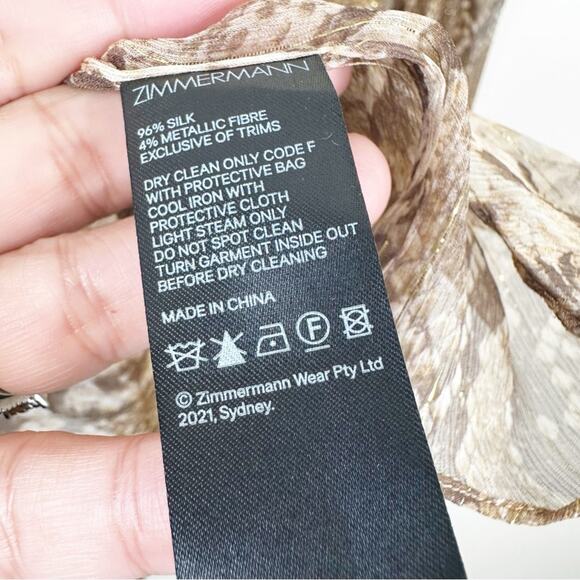 Zimmermann Botanica Python Silk Metallic Sheer Swing Blouse Womens 3/ US 10 - Picture 12 of 14